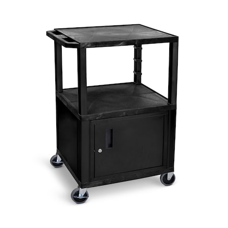 Luxor AV Cart - 42"H - Three Shelves with Cabinet - Black WT42C2